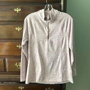 Light pink quarter zip. Lightly worn.